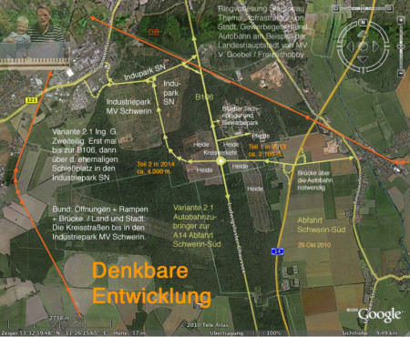 Trassenplanung Autobahnauffahrt Schwerin-Süd