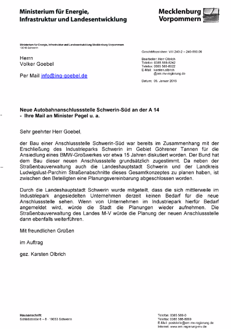 Hinweis an die Gewerbetreibenden und die Bevölkerung von Schwerin