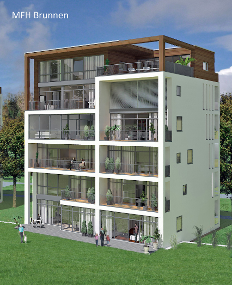 Südseite MFH Mehrfamilienhaus Brunnen Nova Hertipark - Architekten Blecher Goebel Brunnen