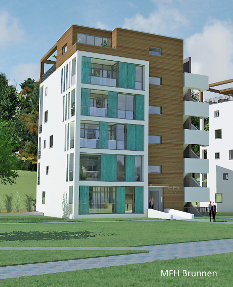 Nordseite MFH Mehrfamilienhaus Brunnen Nova Hertipark Brunnen Areal - Architekten Blecher Goebel DE CH