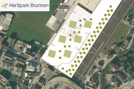 provisorischer Lageplan von Blecher Goebel Architekten für Areal NOVA Brunnen - Gelände totes Zementwerk Holcim Brunnen Innenstadt