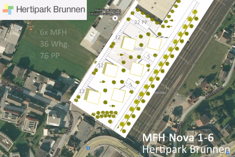 Lageplan 6x MFH Hertipark Brunnen Baueingabe Stockwerkeigentum Verkauf Miete