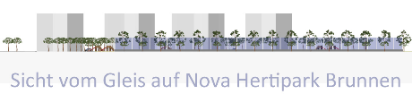 Sicht vom Gleis auf Nova Hertipark Brunnen