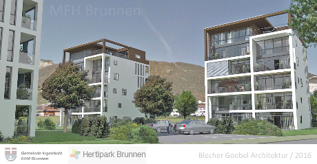 Perspektive_MFH_Brunnen_Blick_in_die_Hausgruppe_Hertipark_Brunnen