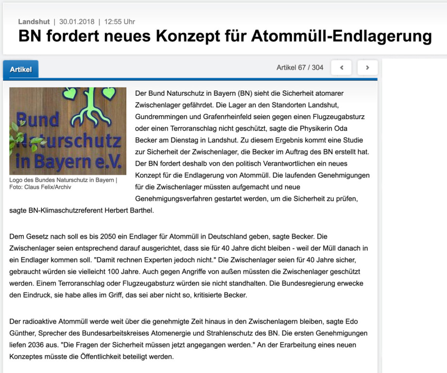 BUND Bayern fordert neues Konzept für Atommüll-Lagerung Oda Becker Physikerin