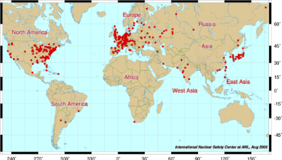 world map of all nuclear power plants