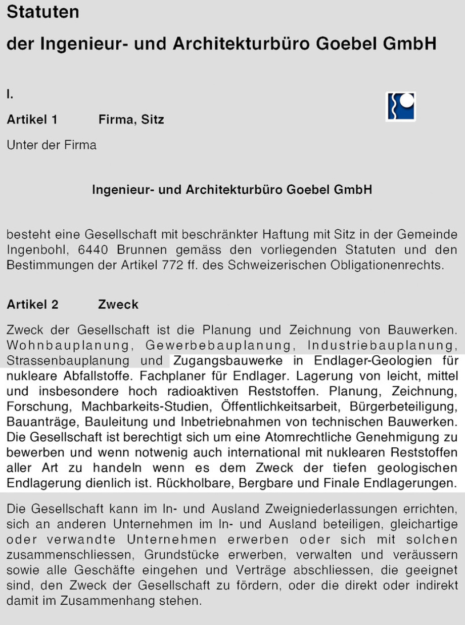 Die beiden wesentlichen Endlager-Planungen ART-TEL und DBHD haben Bauantrags-Reife erreicht.    Wir sind JETZT bereit, den Vertrieb in 36 Länder mit 430 KKW aufzunehmen - Planung/Consulting.    Wir bieten 50 % Firmen-Anteile der GmbH zum Kauf an und wünsc