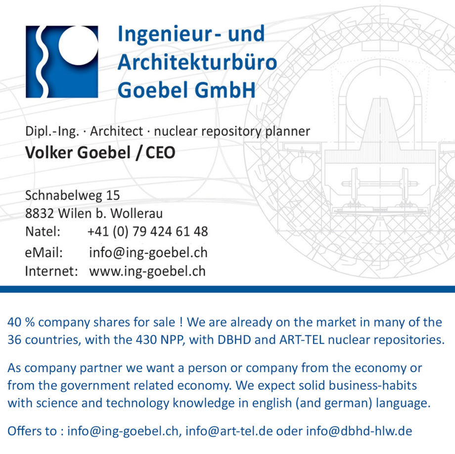 Company Shares Offer - Businesscard Volker Goebel Nuclear Repository Planner HLW