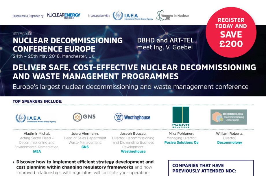 9th Annual DBHD NUCLEAR DECOMMISSIONING CONFERENCE EUROPE 24th – 25th May 2018, Manchester, UK