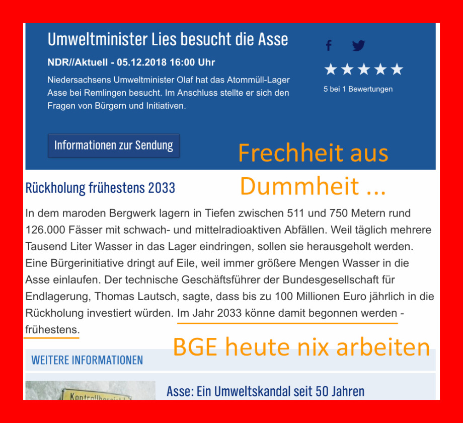 BGE GmbH - Asse - die faule Skandalfirma des Staates auflösen