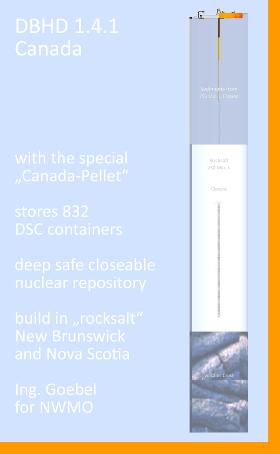 DBHD 1.4.1 Canada - with the special „Canada-Pellet“ stores 832 „old“ DSC containers in a deep, safe, closeable nuclear repository in rocksalt New Brunswick, Nova Scotia