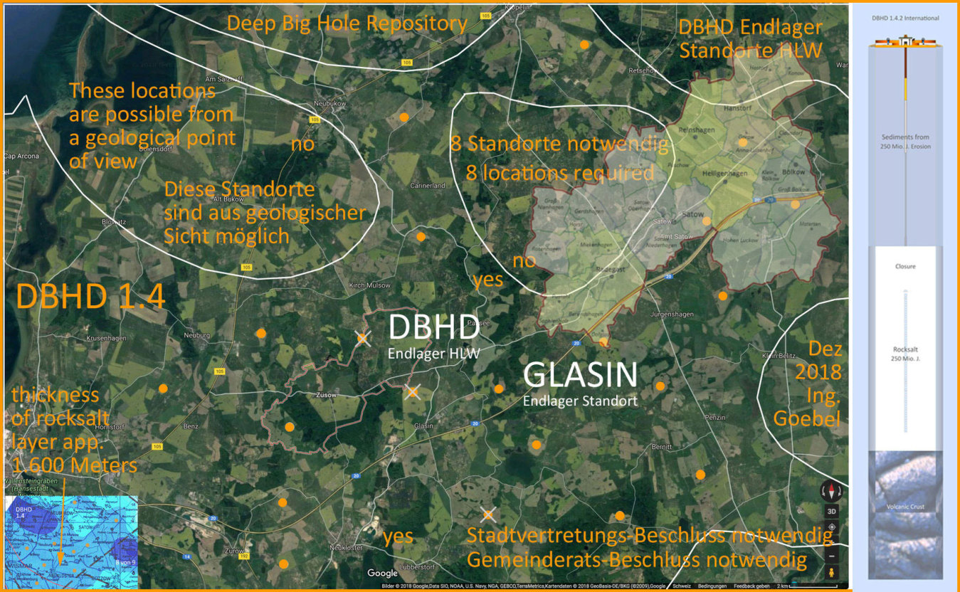 Karte Standorte, Karte Testbohrungen - DBHD Einlager-Bereich "bei Glasin"