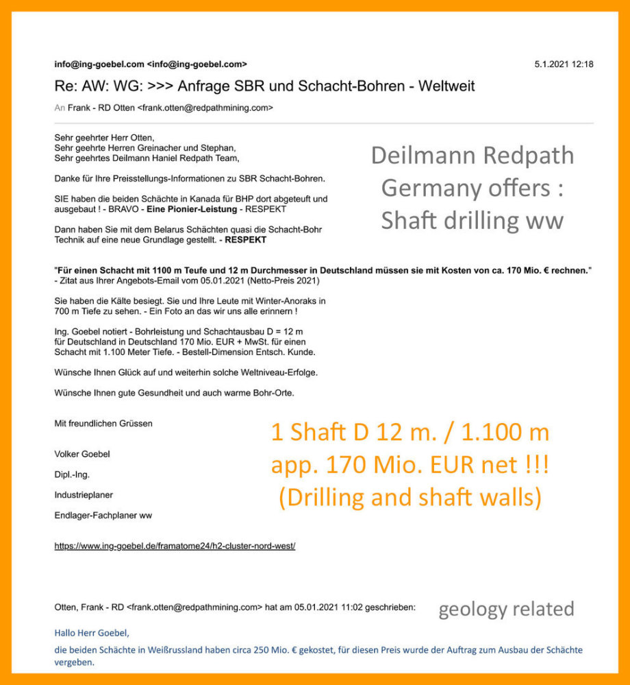 >>> Angebot Schacht-Bohren und Ausbau Fa. Deilmann Redpath DE - Shaft 12 m / -1.100 m for 170 Mio. EUR +MwSt >>> Offer Shaft Drilling 12 m / 1.100 - / 170 Mio. USD +VAT - #Offer #Deilmann #Haniel #Redpath #Shaft #170MioUSD #findpdf