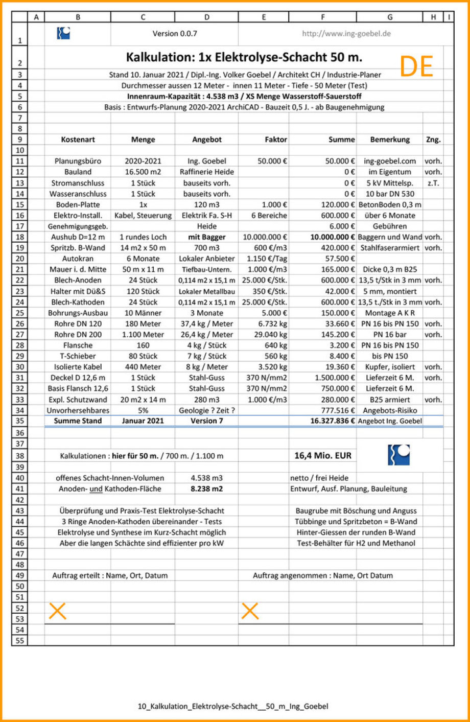 >>> Kalkulation 50 m Elektrolyse-Schacht-Baukosten #download >>> Calculation 50 m Electrolysis-Shaft Building Cost #pdf - https://lnkd.in/duRpz8W - #Electrolysis #Test #Shaft #Methanol #Test #Shaft