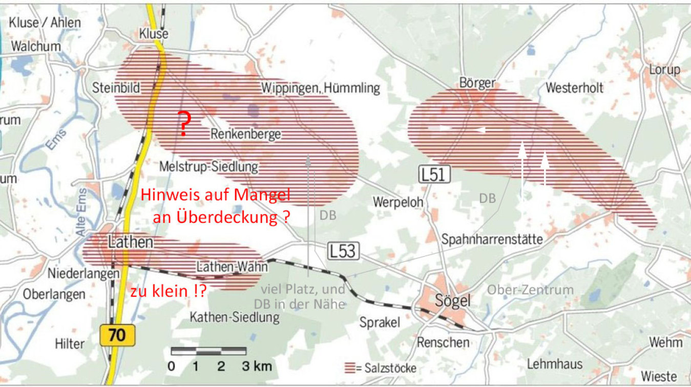 weitere massive Steinsalz-Vorkommen in der Region - aber bei Renkenberge ohne Überdeckung und bei Lathen zu klein ?
