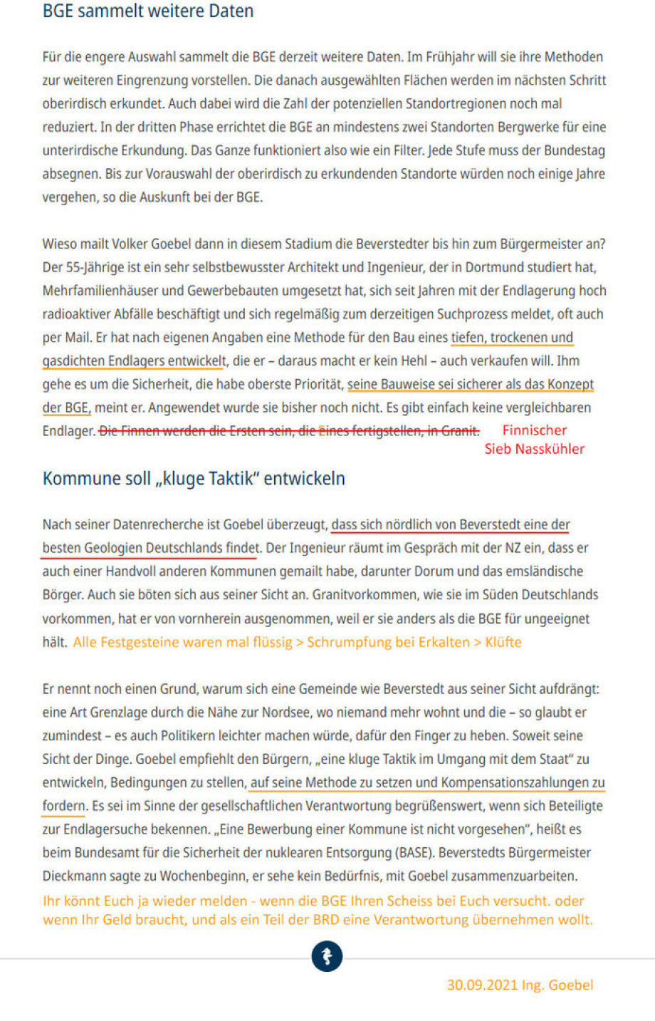 2-2_Artikel_Kikker_Nordsee-Zeitung-Endlager bei Beverstedt