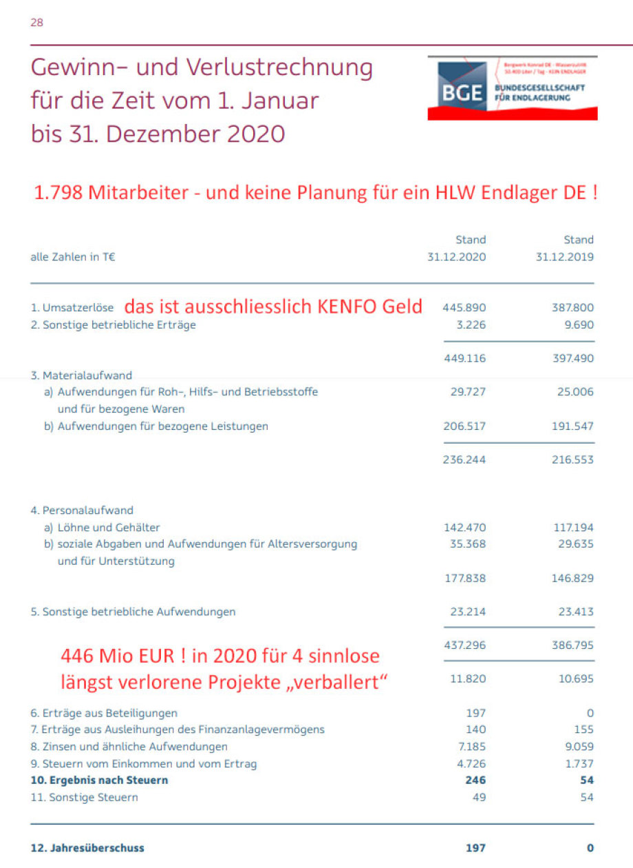 irreführende Gewinn- und Verlust Rechnung der BGE GmbH Peinelich