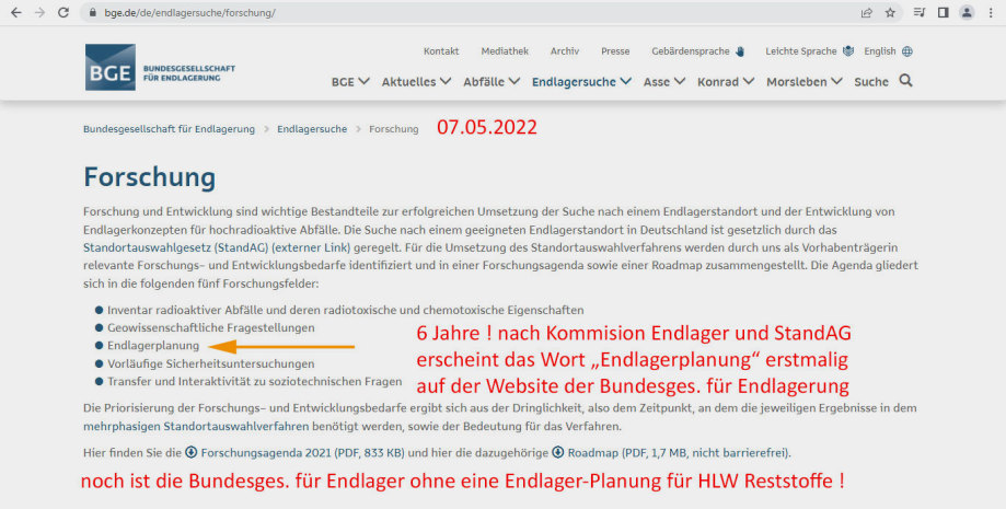 BGE Forschung Endlager-Planung ? für hoch radioaktive Reststoffe