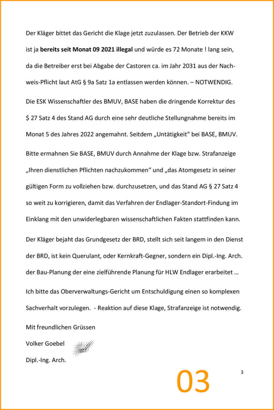 Klage gegen BASE Berlin von Ing. Goebel - Endlager-Planer mit Entsorgungs-Vorsorge-Nachweis