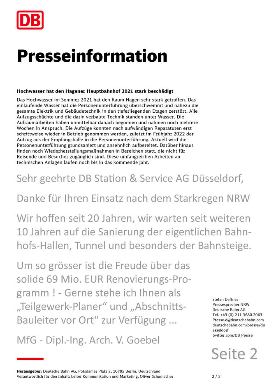 Presseinformation zu Bahnhof Hagen - Startregen-Ereignis