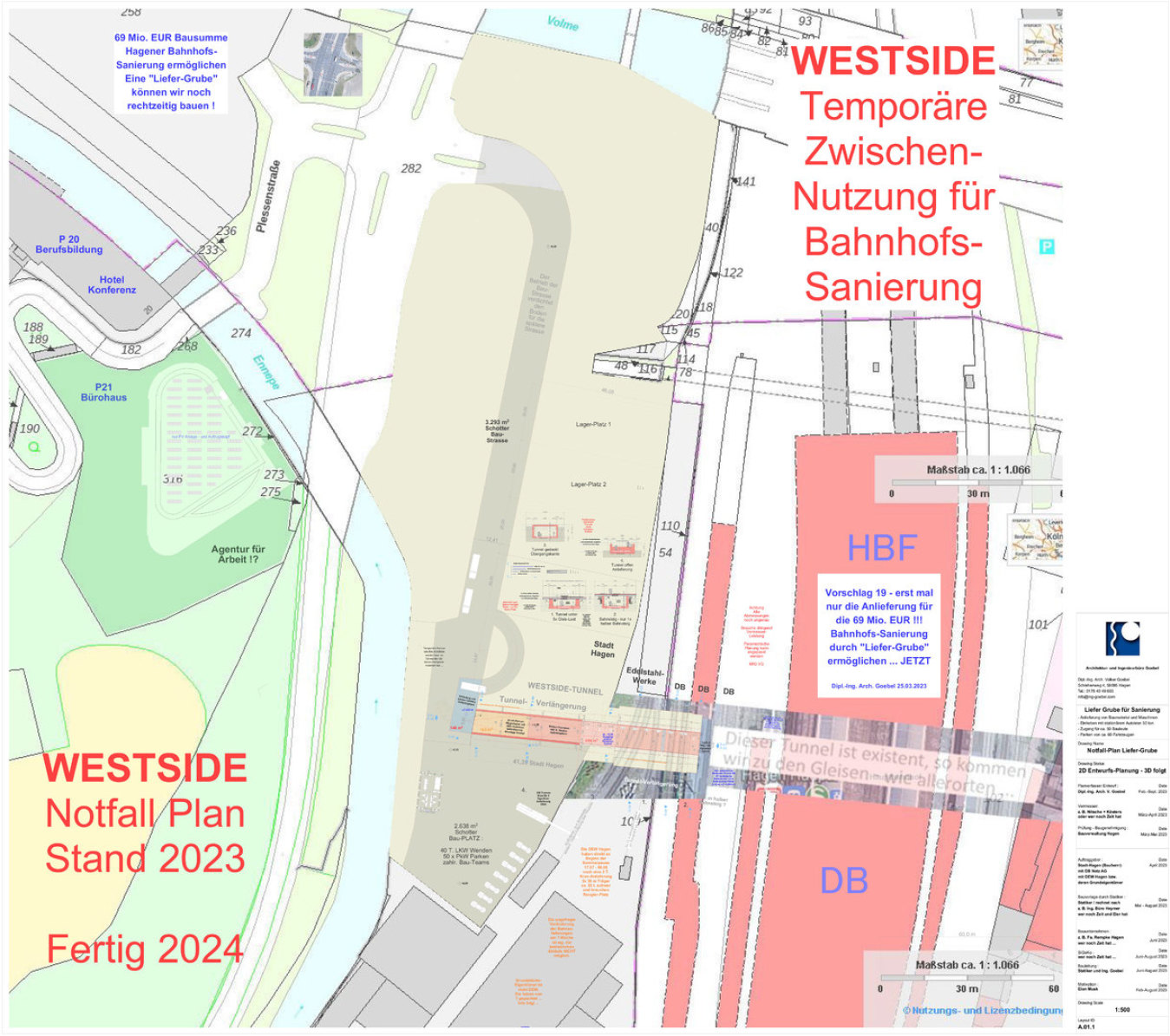 Übersichtsplan Baugebiet WESTSIDE mit Verlängerung DB Personen-Tunnel Hagen NRW DE