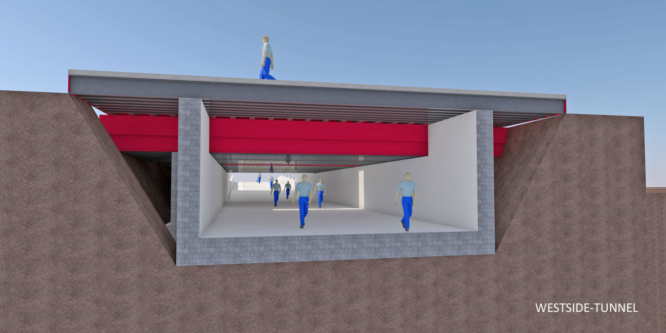 Perspektive Bahn Tunnel Verlängerung - Schnitt im 3D