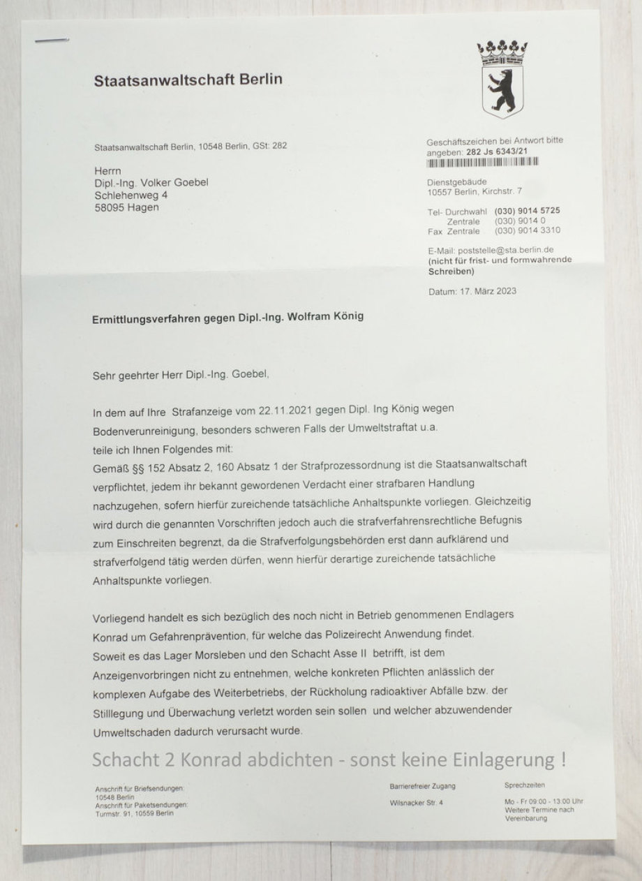 Staatsanwaltschaft Berlin - Dipl.-Ing. Goebel vs. Dipl.-Ing. Wolfram König