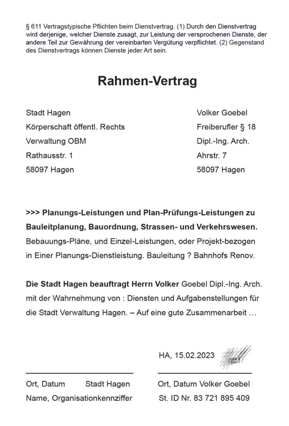 Rahmen-Vertrag Stadt Hagen für Dienstleistungen