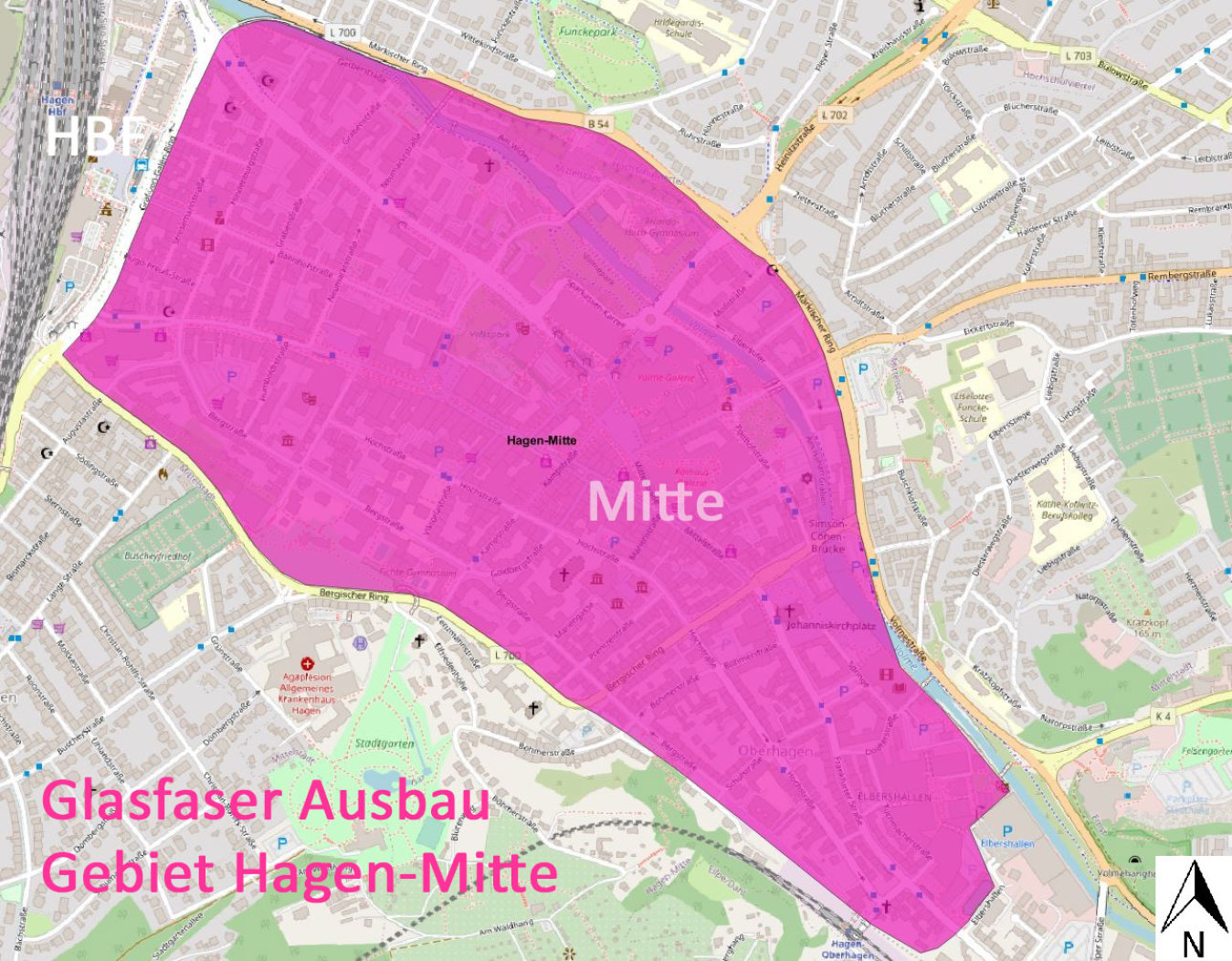 Karte Telekom Glasfaser Ausbau Gebiet Hagen Mitte