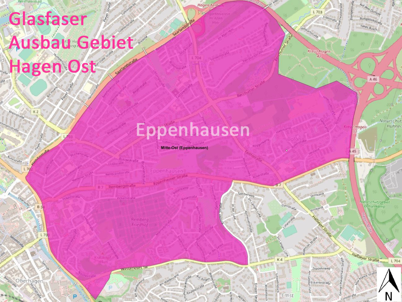 Karte Telekom Glasfaser-Knoten-Ausbau-Gebiet Hagen Ost - Eppenhausen