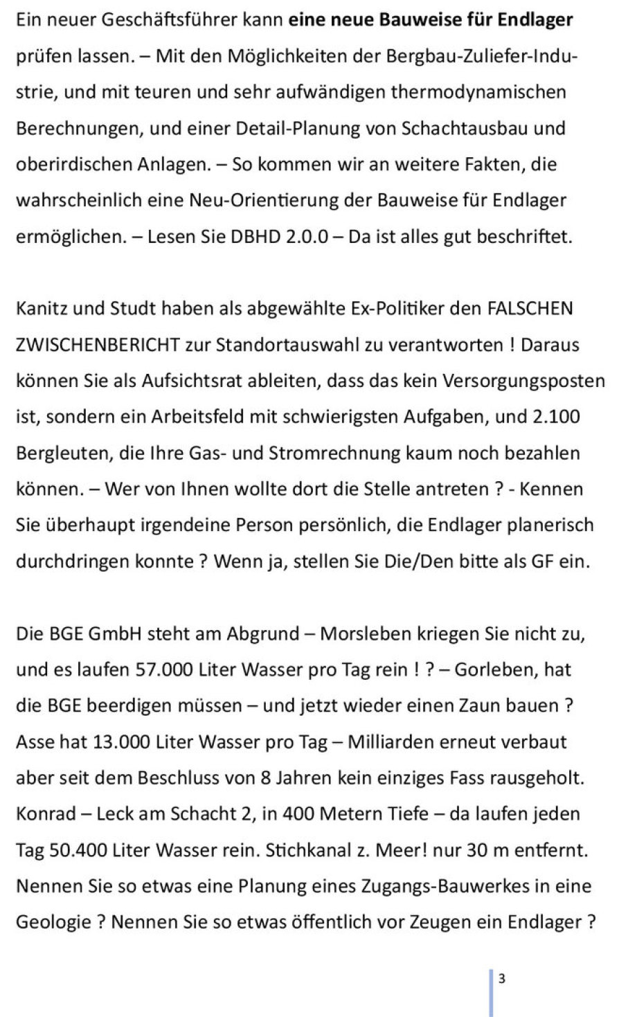 3von5 Entscheidender Brief an den BGE GmbH Aufsichtsrat - Verfasser ist der GF Stellen-Bewerber Volker Goebel Dipl.- Ing.