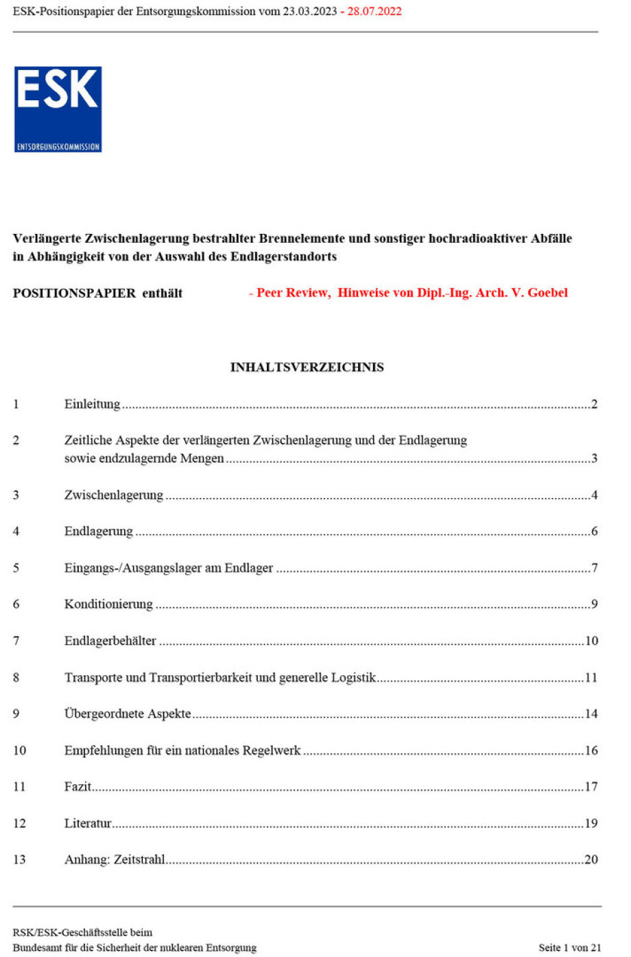 Endlager DBHD - ESK Positions-Papier - Peer Review von Dipl.-Ing. Arch. Volker Goebel