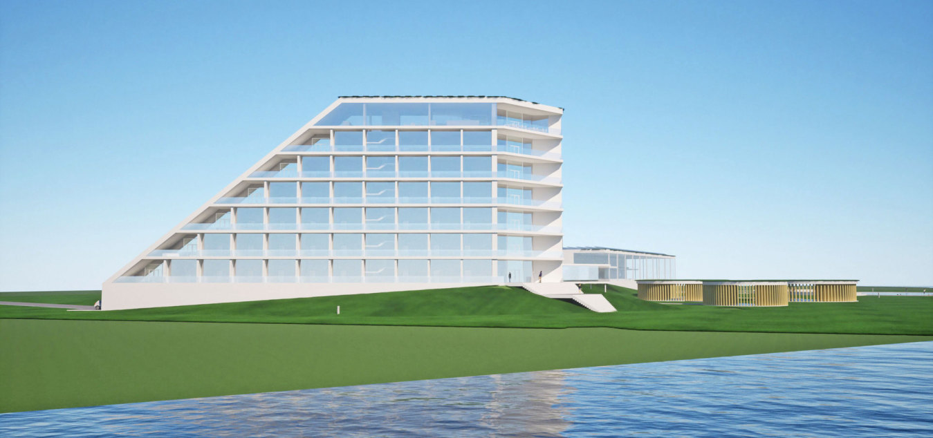 Mächtige Beton-Glas Hotel Konstruktion in Herdecke - Neubauvorschlag sucht Hotel Investor