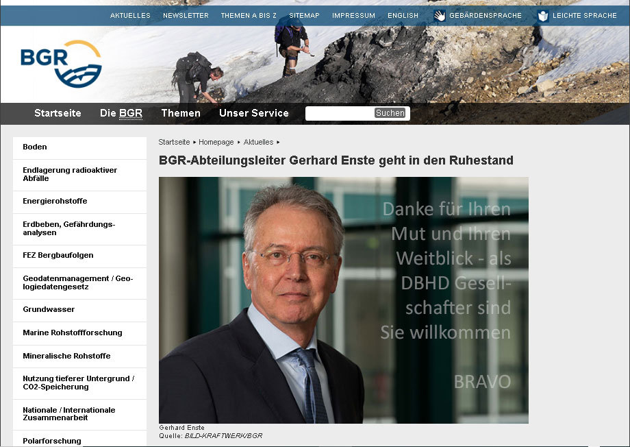 RESPEKT - für Dr. Gerhard Enste - Geologe mit Mut und Weitblick