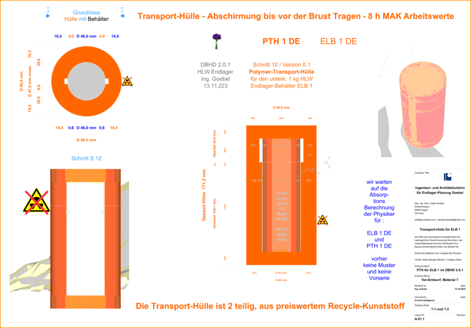 Transport Hülle für Endlager-Behälter ELB 1 kg Inventar