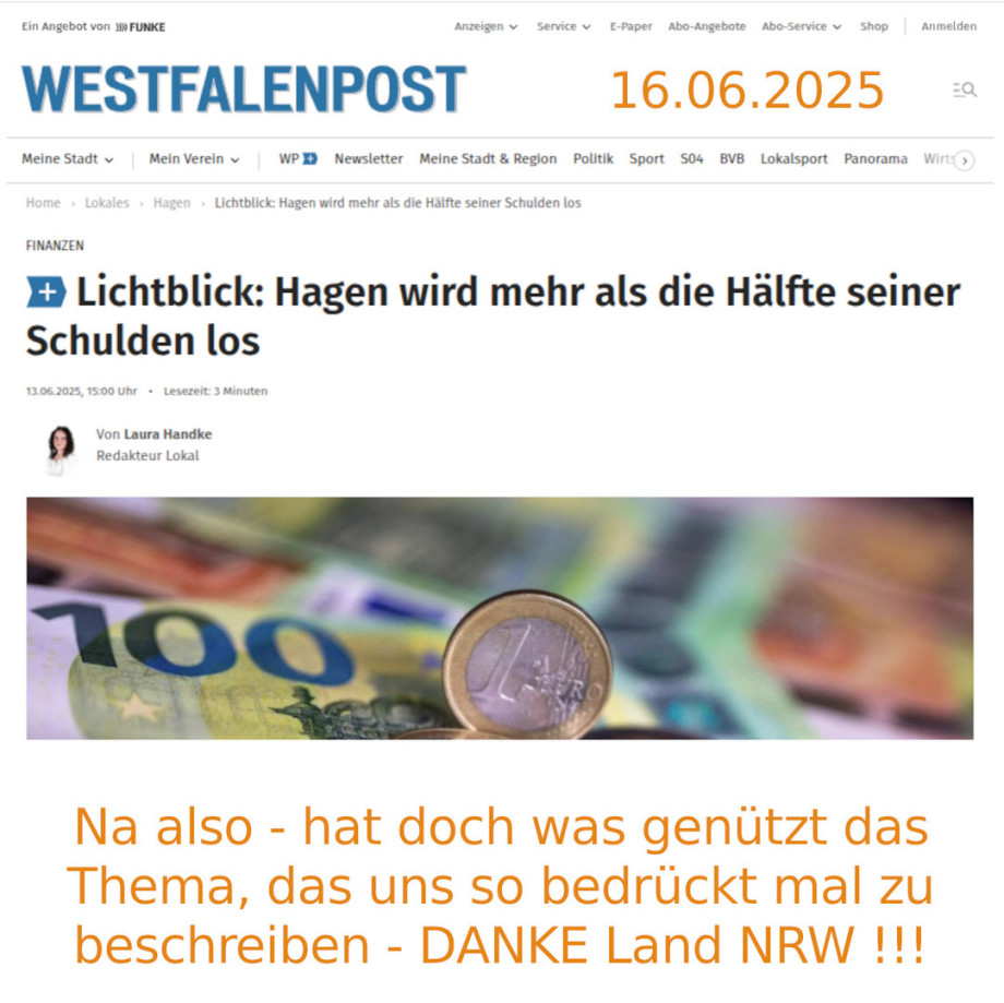 >>> DANKE - und jetzt ordentliche werden - ordentlicher Jahres- abschluss - und - vollständiger Anlagen-Spiegel - und ein Ende der WBH-HEG Korruption - Land NRW gibt uns eine Chance !!