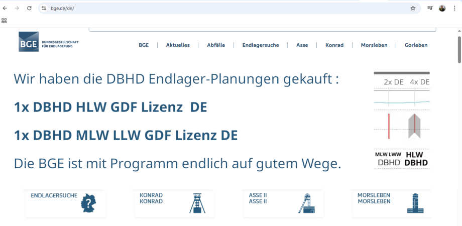 BGE Ankündigung Wechsel der Bauweise für Endlager - hin zu tief, deshalb trocken etc