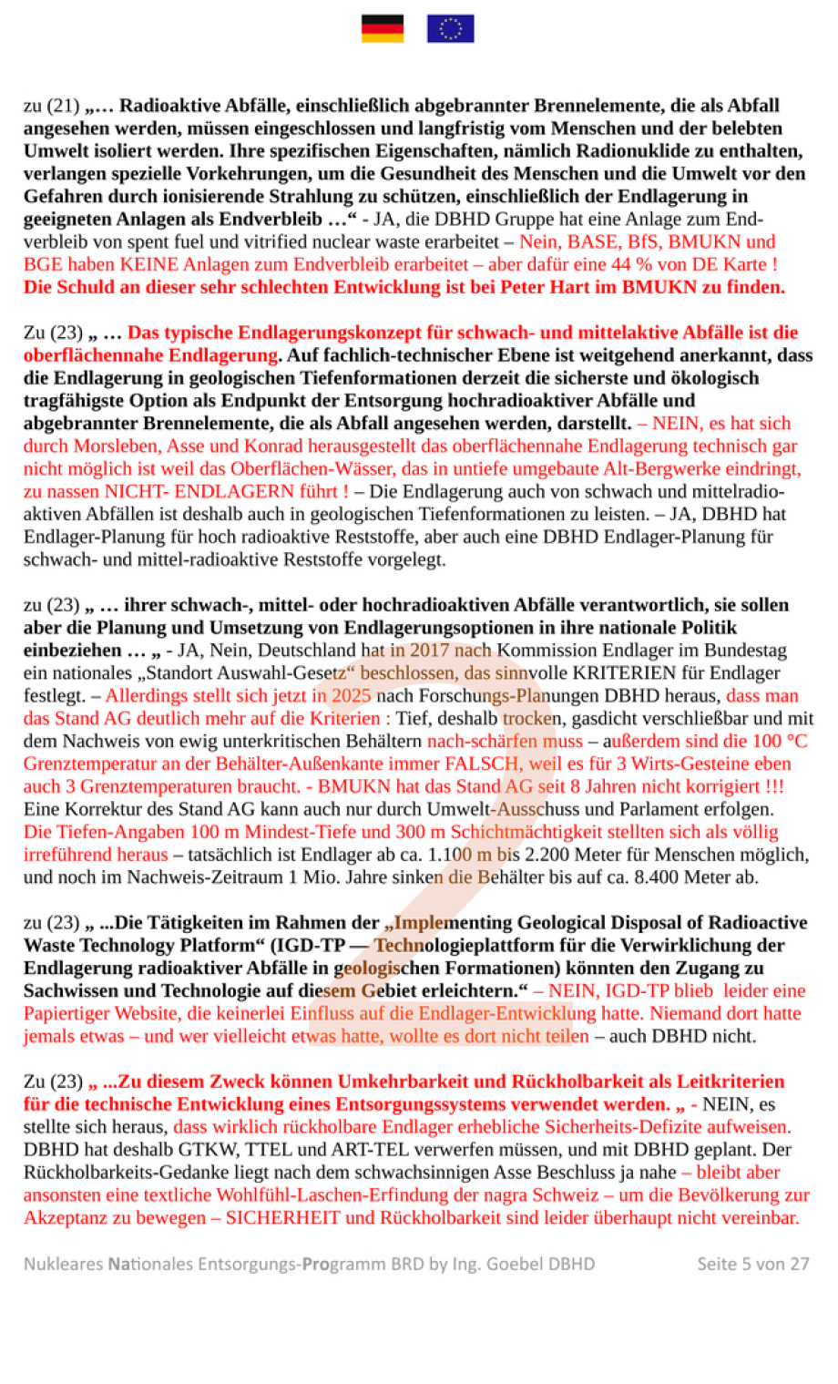 es Entsorgungs-Programm BRD für eine verantwortungsvolle und sichere DBHD Endlagerung bestrahlter Brennelemente und radioaktiver Abfälle in Kooperation mit BMUKN - NaPro DE - September 2025