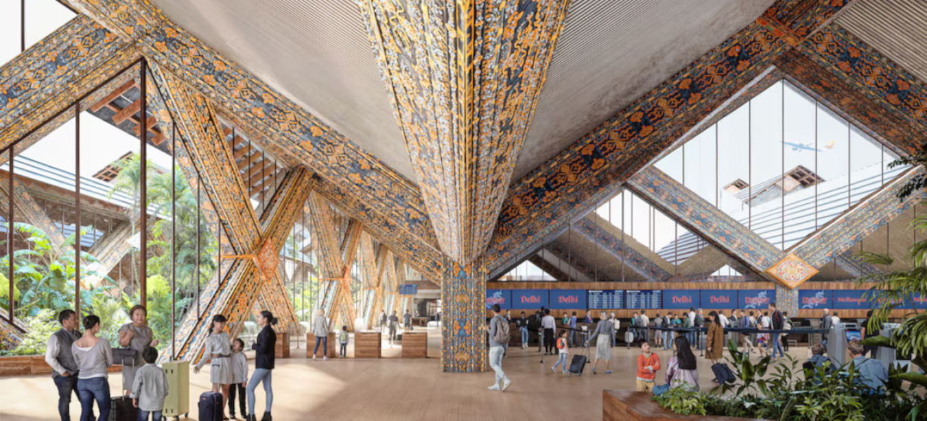 Inside - - Bhutan builds a new airport in Gelephu mindfullness city - very nice architectural draft from BIG - Glulam Beams - a mountainlike shape - very sustainable - Build it ...
