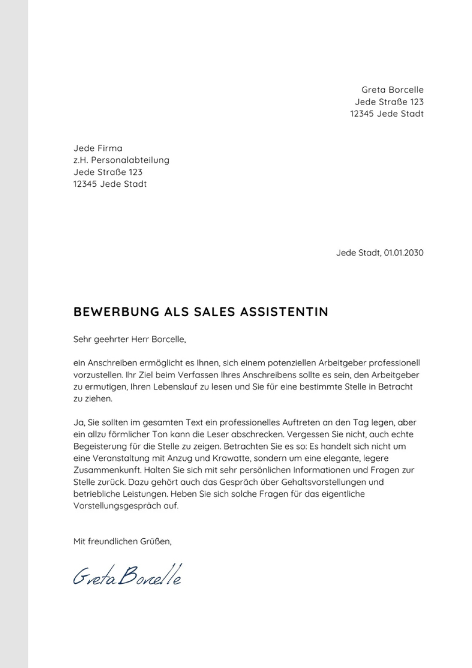 Vorlage Brief - Anschreiben zur Bewerbung