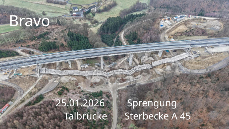 Sprengung Talbrücke Sterbecke A45 - Verkehr lief nach 5 Stunden wieder