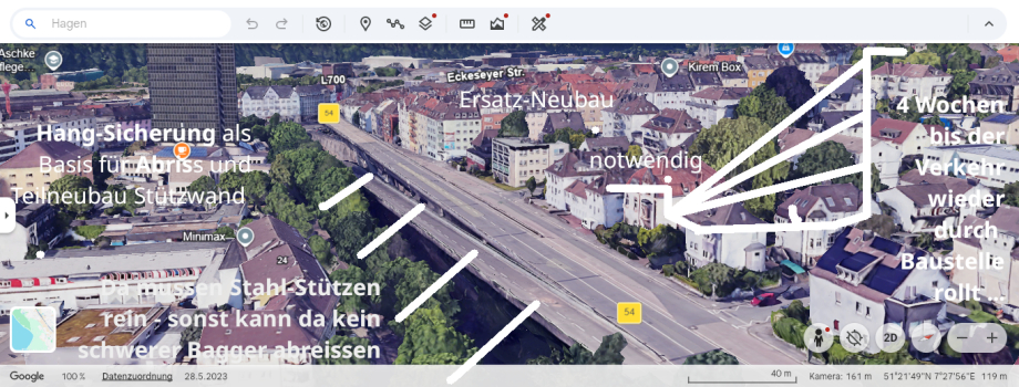 Erst mal den Hang sichern - die Stützmauer am Fluss ist hoch und mürbe !
