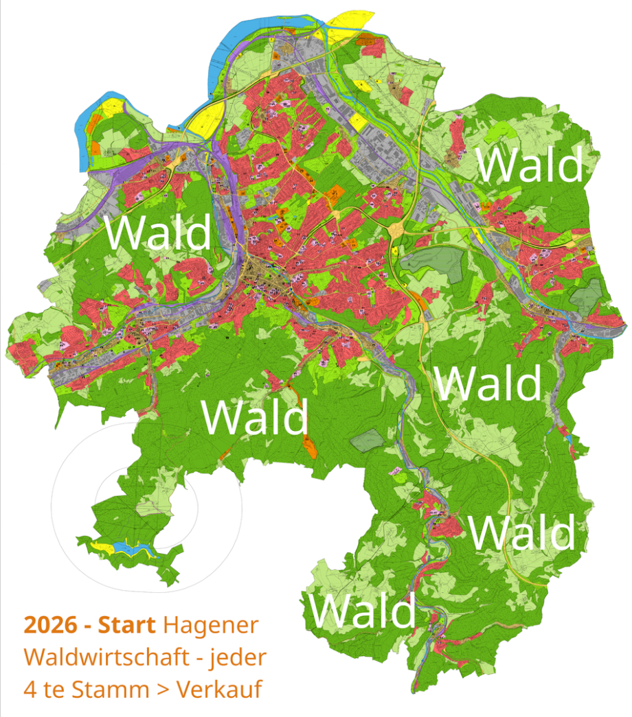 >>> Waldwirtschaft - Ur-Produktion - 47 % der Fläche von Hagen ist Wald. Der Stadt Hagen gehören 1.700 ha Wald - 17.000.000 qm - 17 Mio. Quadratmeter - und seit Jahrzehnten NICHTS - Wir starten eine Waldwirtschaft in Hagen. - Niedrig-schwellige Jobs - Vie