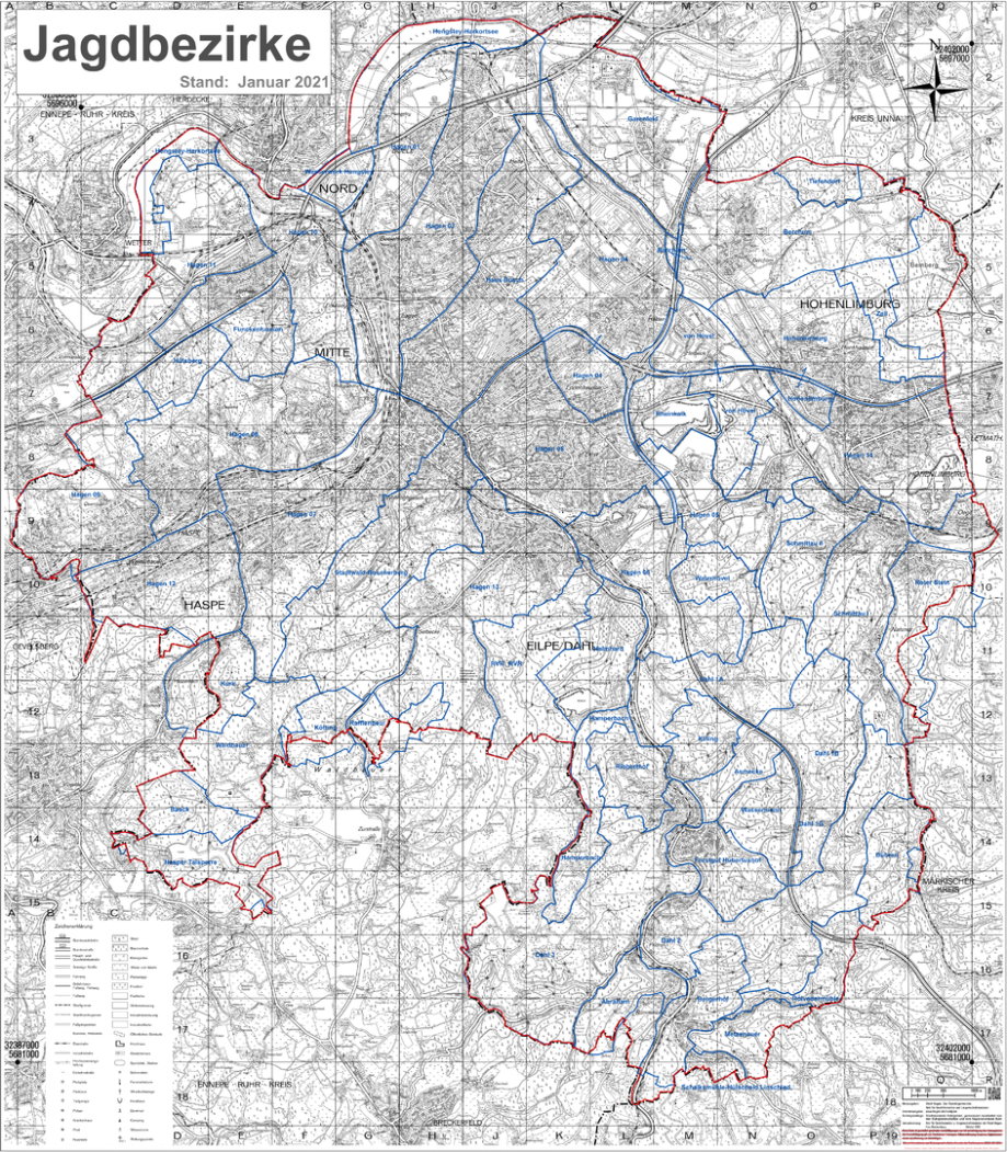 Karte Jagt-Bezirke Hagen - Kooperations-Partner der Wald-Wirtschaft Hagen
