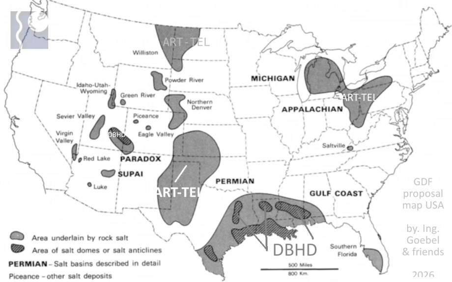 US rocksalt map - with possible GDF locations - safe nuclear waste disposal in rocksalt geology