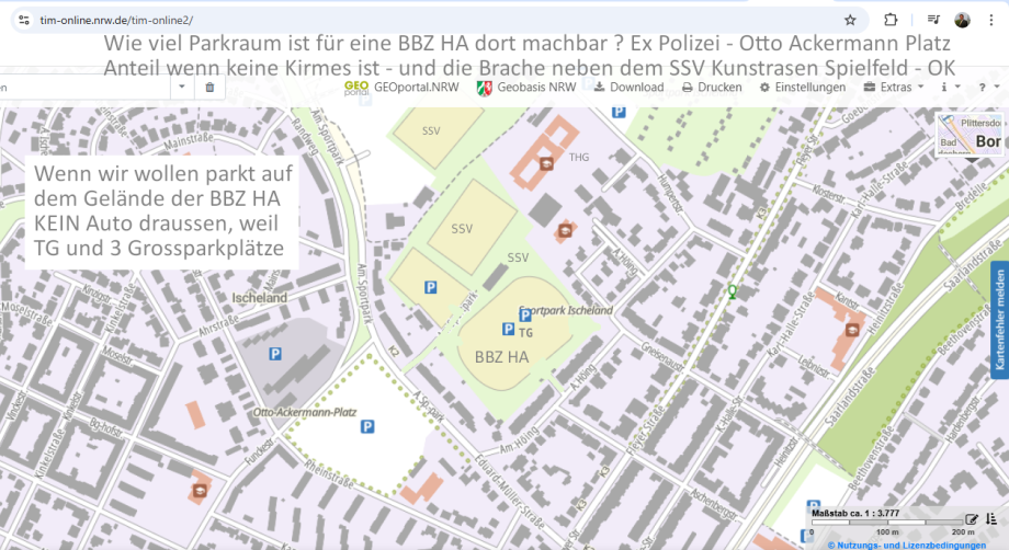 Parkplatz-Situation BBZ HA - Berufs-Kolleg mit TG und 3 grossen Bedarfs-Parkplätzen