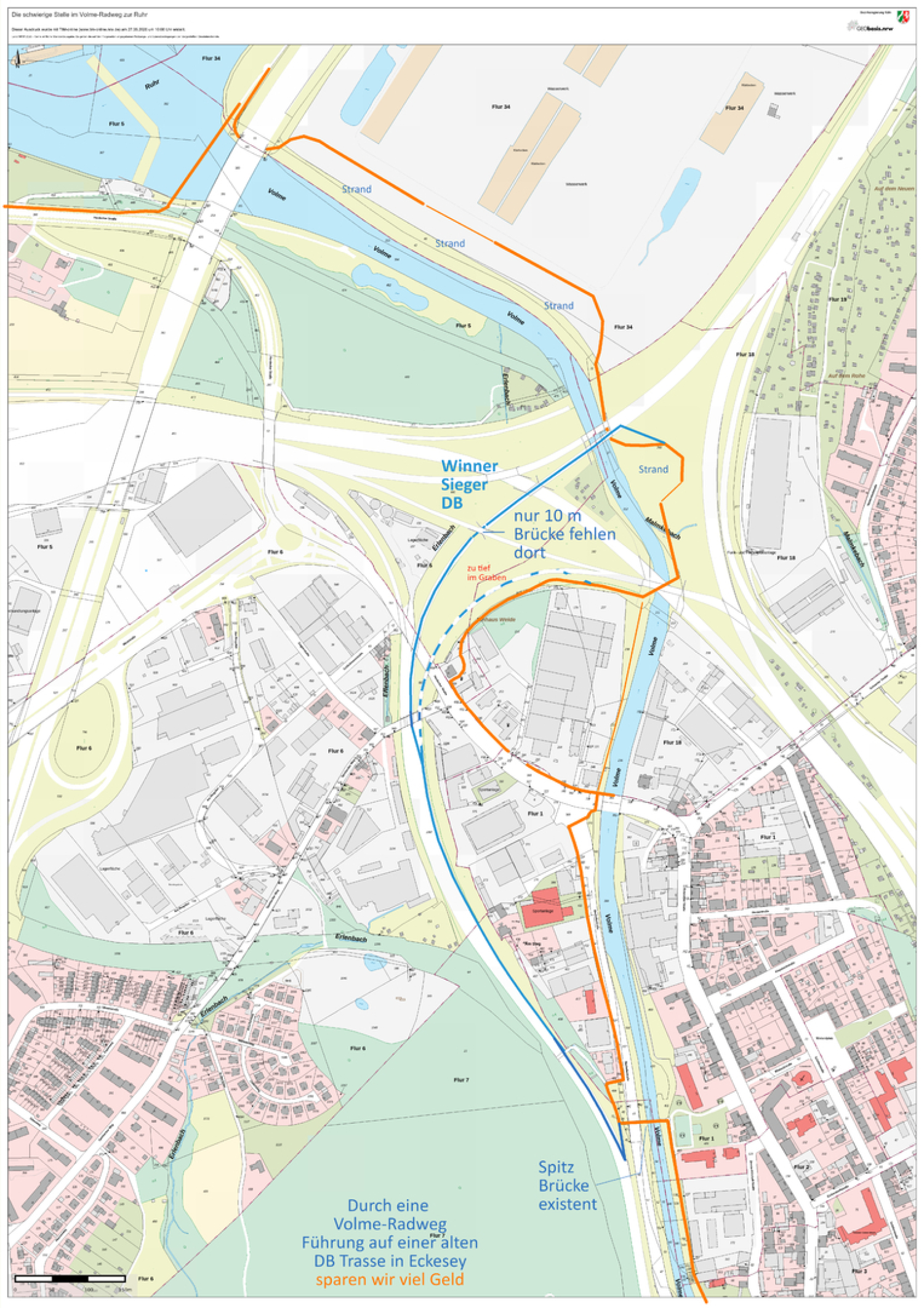 Lageplan - 27.05.2026 - Dipl.-Ing. Architektur Goebel HA    Volme-Radweg zur Ruhr - mit Natur-Strand-Piknik-Platz    unkommentierte Rats-Vorlage - Auswahl Streckenverlauf :
