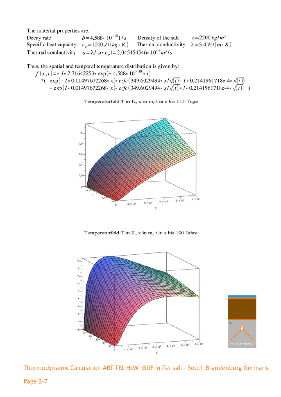 3-7 >>> THERMODYNAMIC CALCULATION by German Physicist Dr. Gerhard Herres - as an example - Temperatur of ART-TEL GDF in flat rocksalt - 48 °C after 58 years causing 15 cm surface rising in South Brandenburg DE. - Science decides GDF - it is that simple ..