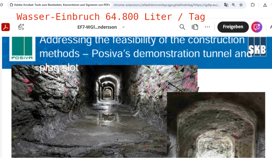 Finnisches Endlager wg  Wassereinbruch 64800 Liter pro Tag vor EU Umwelt Gericht - Schuldig - Baustopp