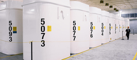 typical white DSC container for spend Candu fuel Canada
